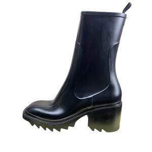 INC Eddie Black Rubber Chunky Square Toe Waterproof Boots NWOT Size 10